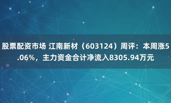 股票配资市场 江南新材（603124）周评：本周涨5.06%，主力资金合计净流入8305.94万元